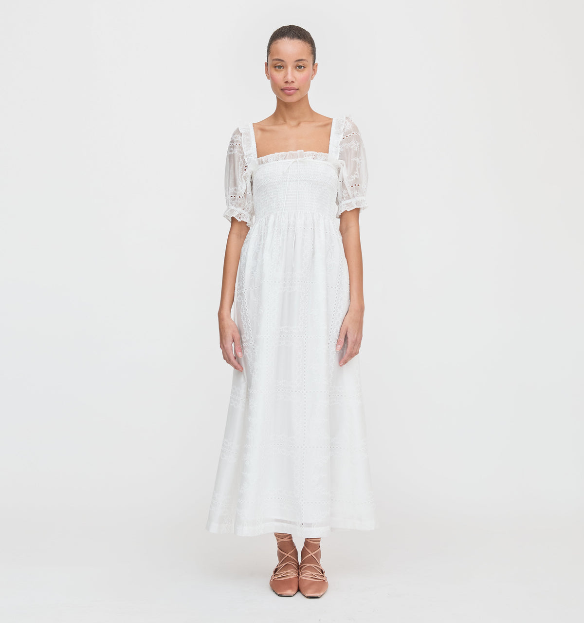 The Scarlett Nap Dress in White Patchwork Organza
