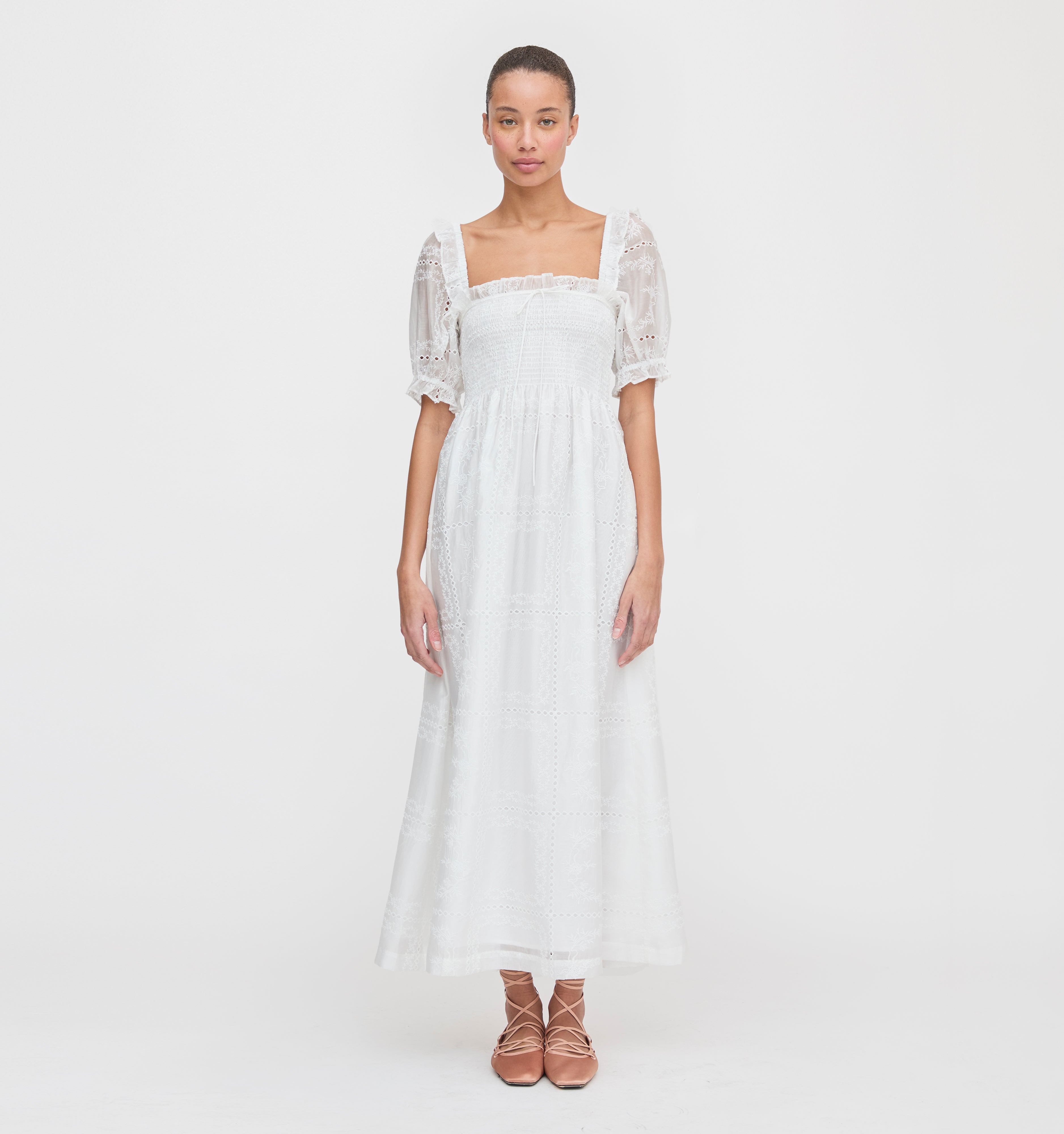 The Scarlett Nap Dress in White Patchwork Organza