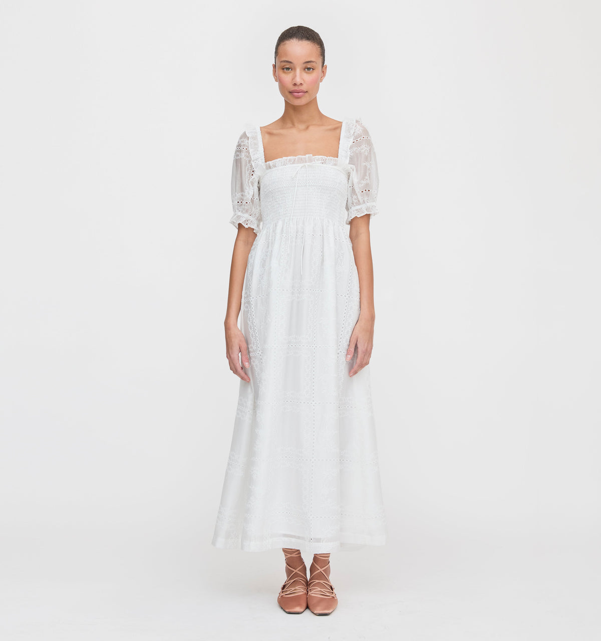 The Scarlett Nap Dress in White Patchwork Organza
