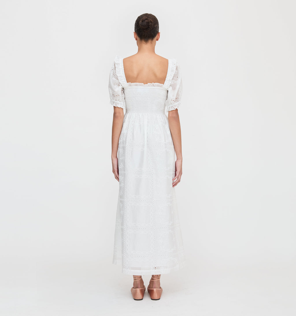 The Scarlett Nap Dress in White Patchwork Organza