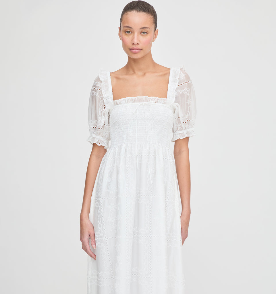 The Scarlett Nap Dress in White Patchwork Organza The Scarlett Nap Dress in White Patchwork Organza