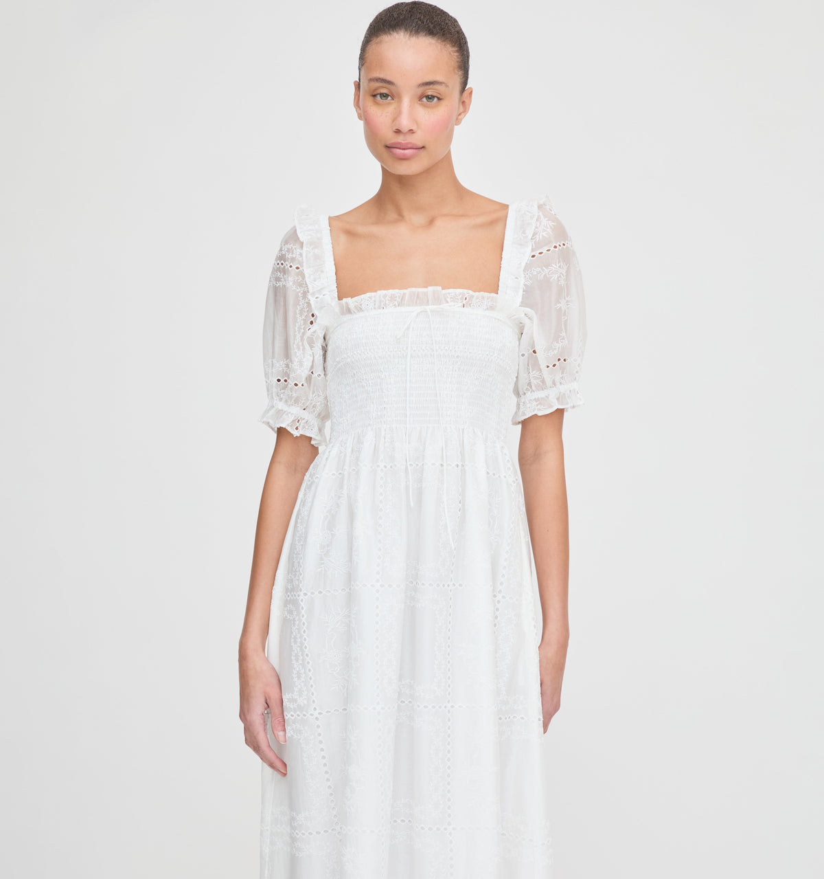 The Scarlett Nap Dress in White Patchwork Organza
