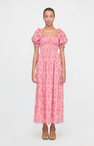 The Scarlett Midi Nap Dress in Pink Palm Ikat