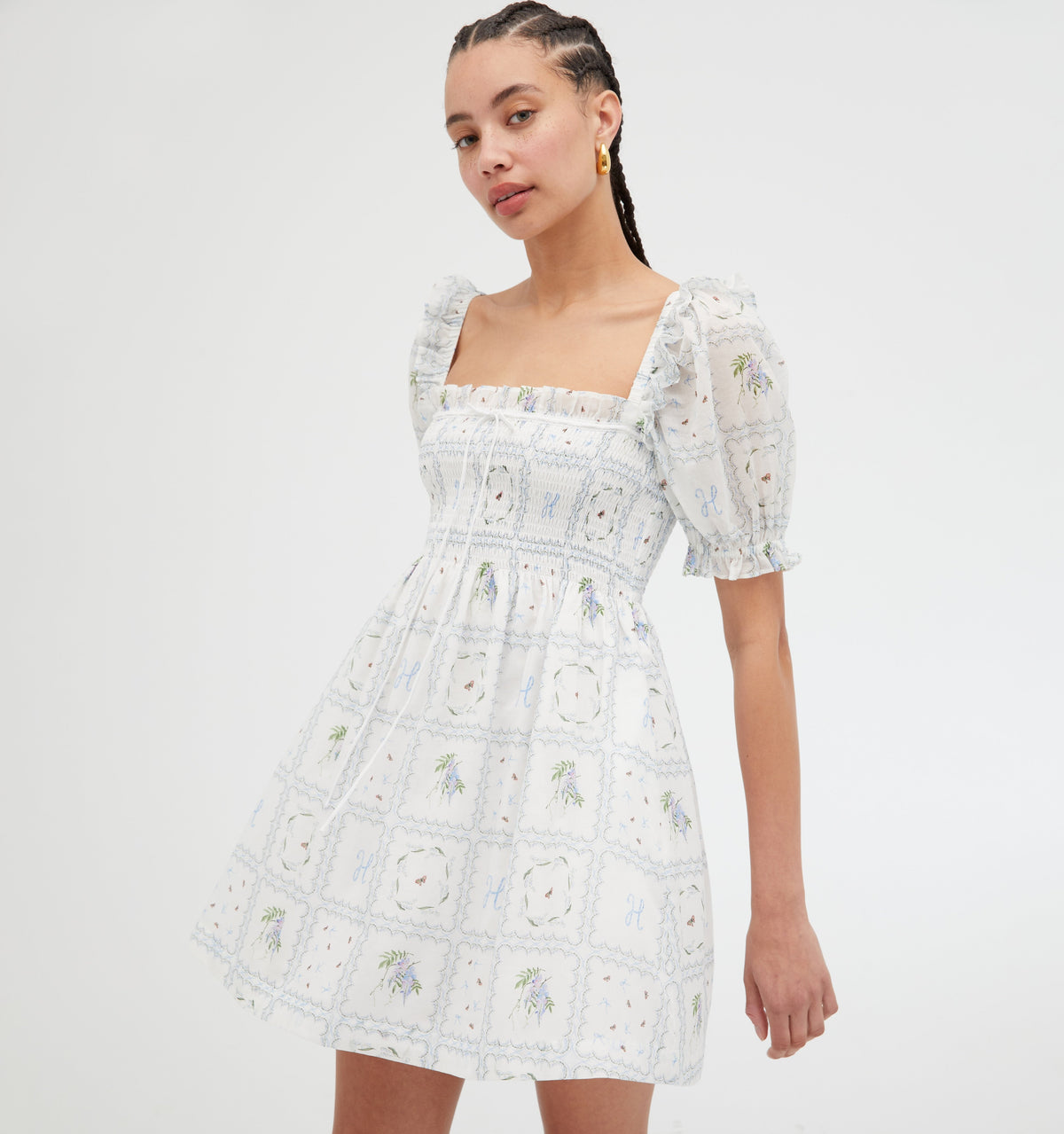The Scarlett Mini Nap Dress in White Floral Patchwork