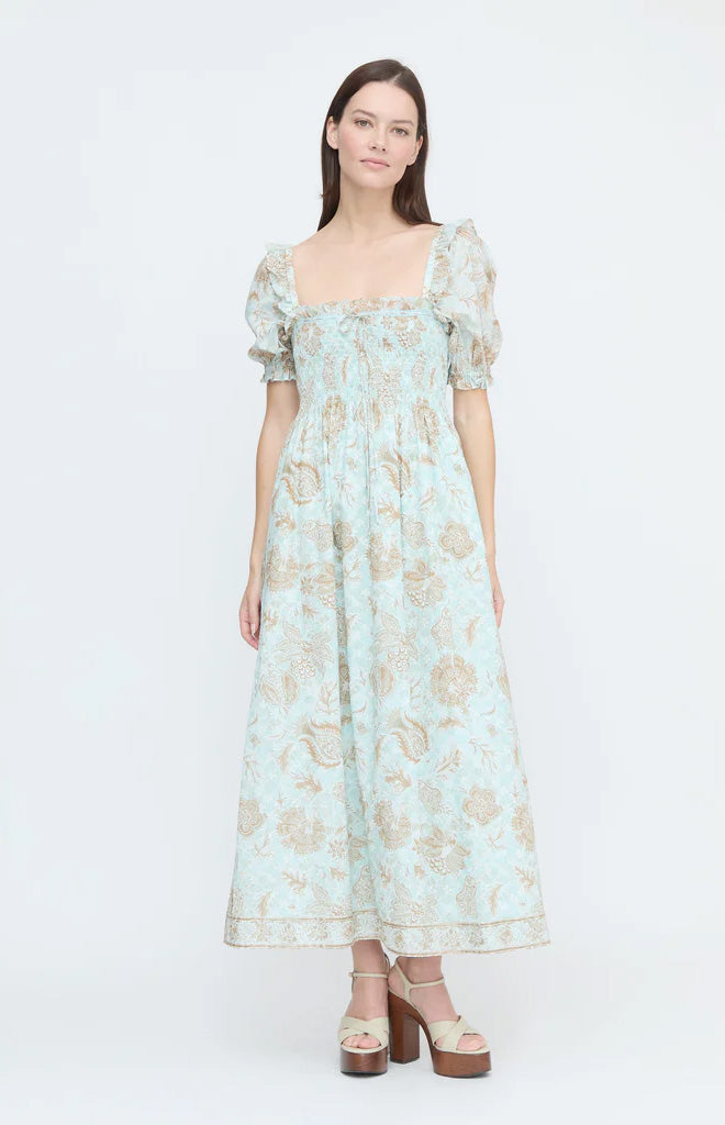 The Scarlett Nap Dress - Aqua Calico Trellis