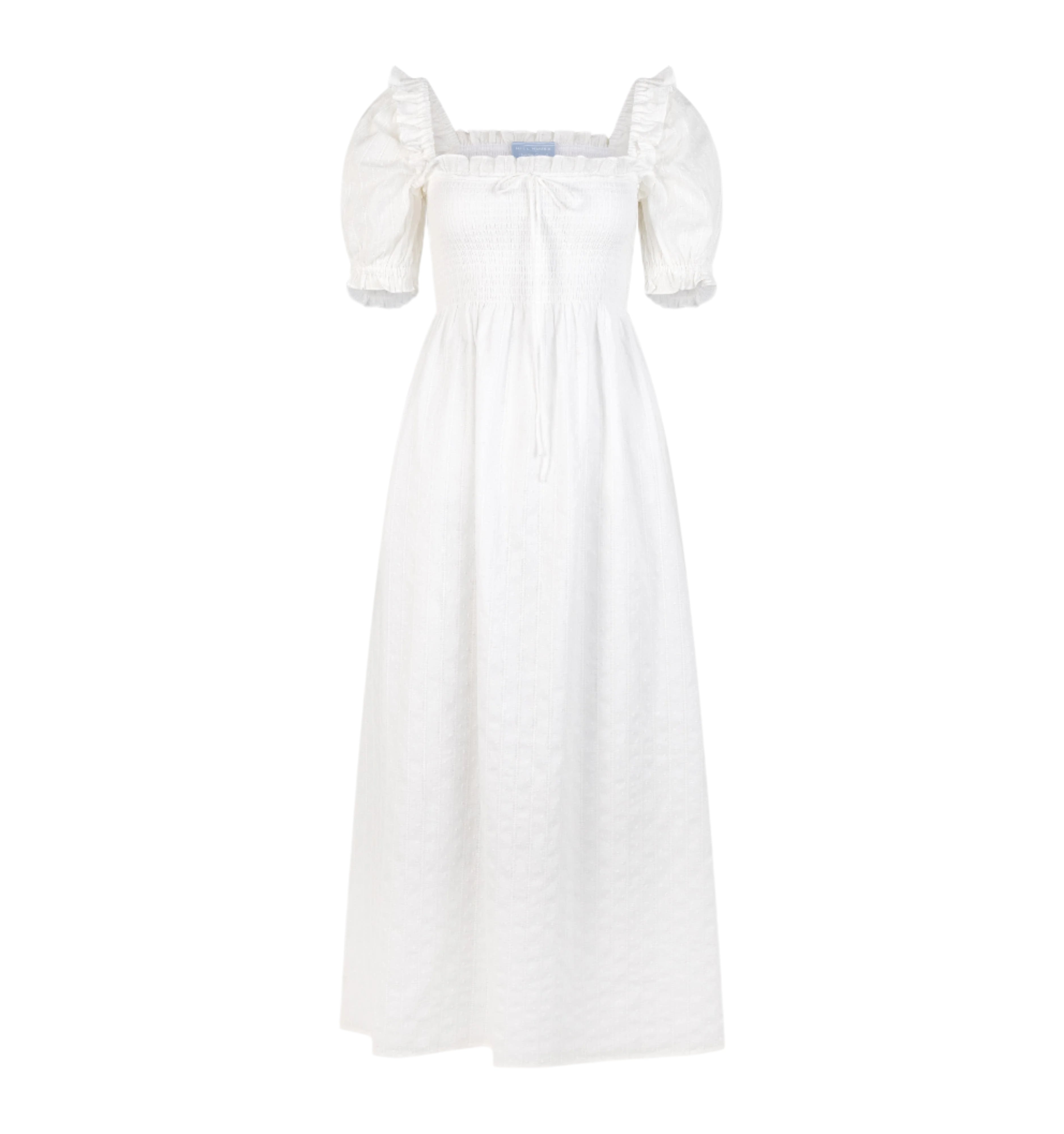 The Scarlett Nap Dress in White Linear Swiss Dot