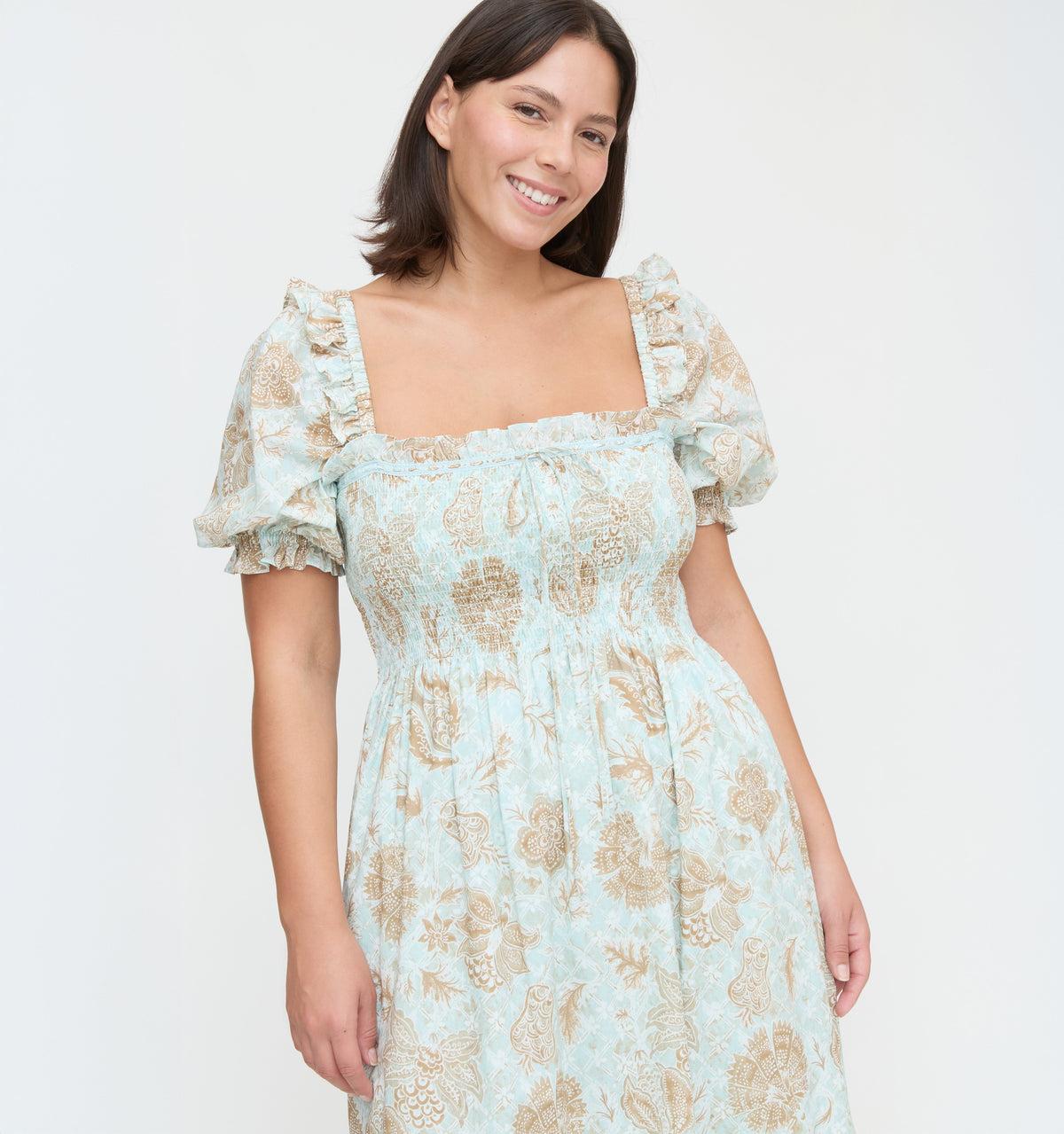 The Scarlett Nap Dress - Aqua Calico Trellis