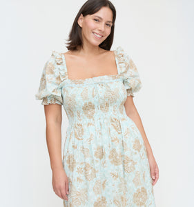 The Scarlett Nap Dress - Aqua Calico Trellis