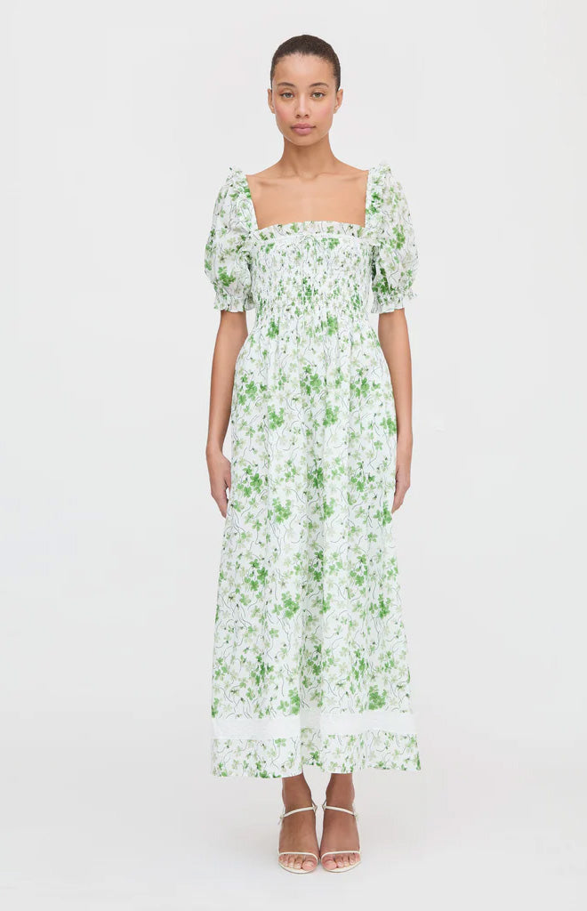 The Scarlett Nap Dress in Green Sweet Peas