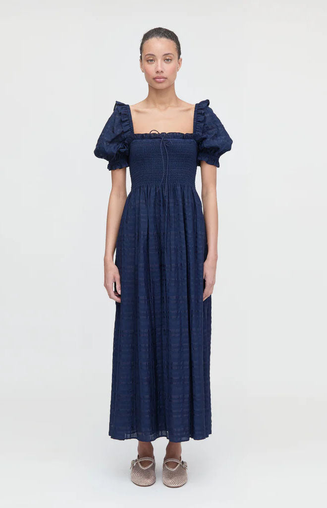 The Scarlett Nap Dress in Navy Sheer Plaid