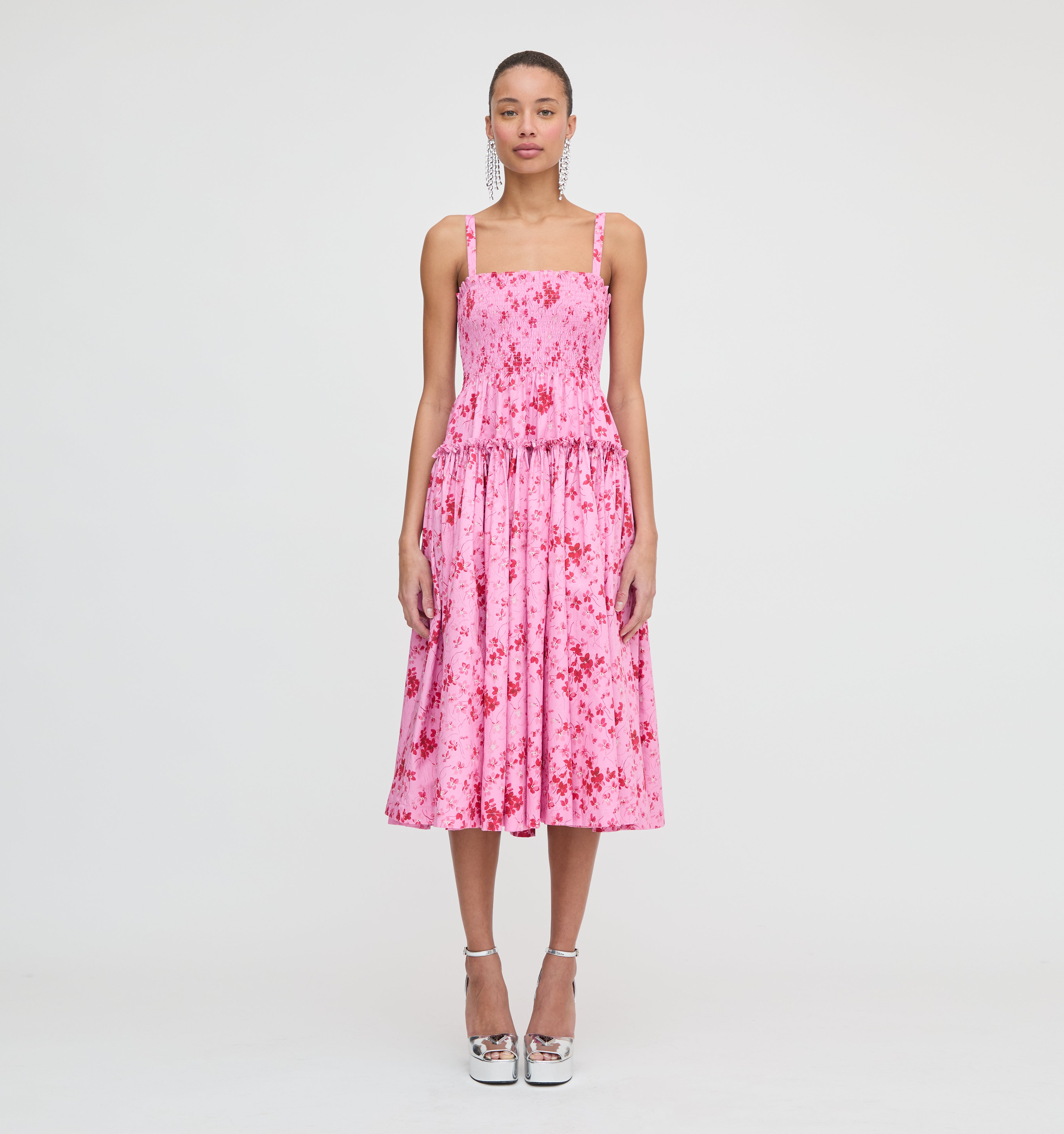 The Seraphina Midi Nap Dress in Pink Sweet Peas