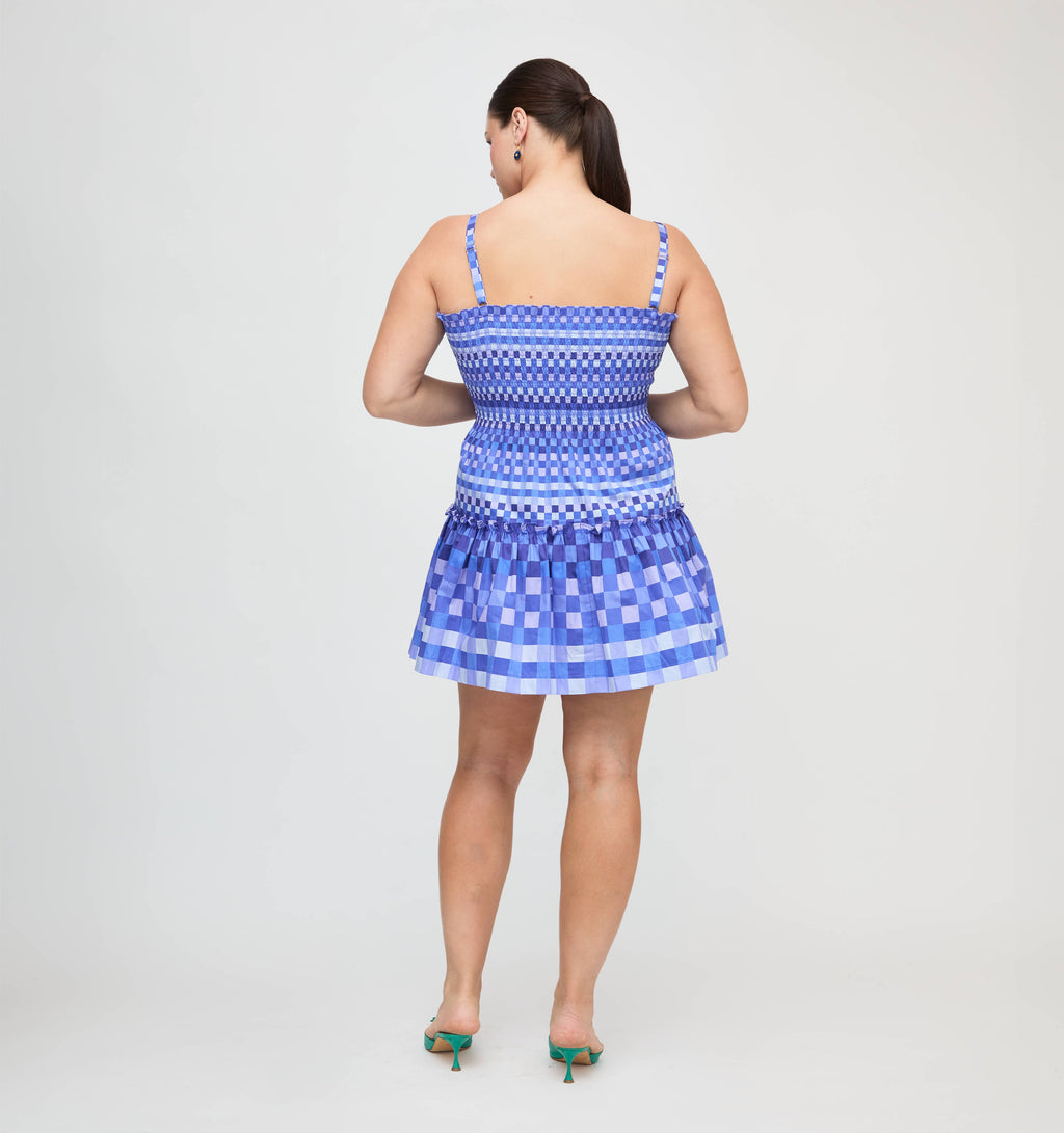 The Seraphina Mini Nap Dress in Blue Indigo Tilework