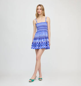 The Seraphina Mini Nap Dress in Blue Indigo Tilework