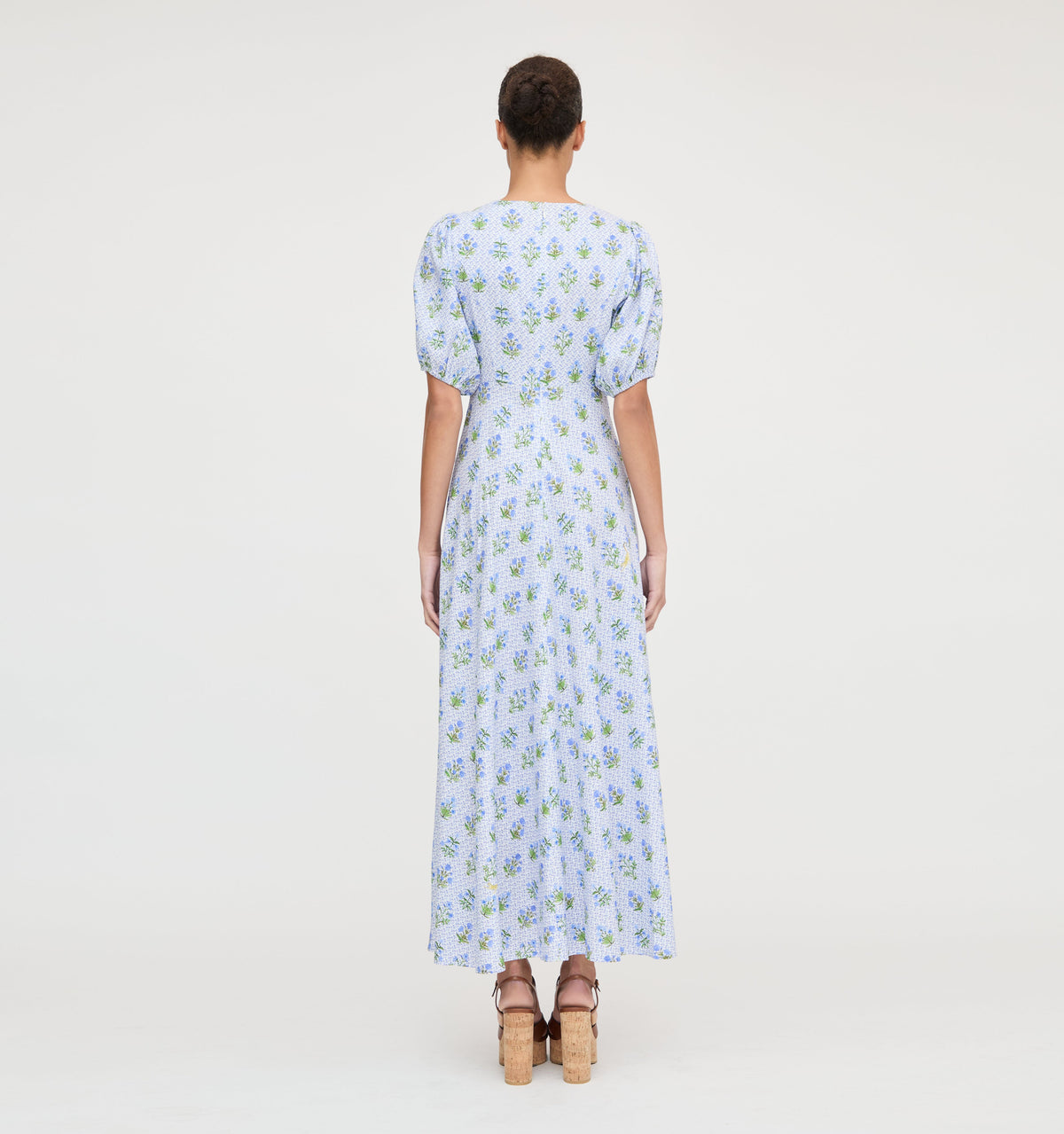 The Short Sleeve Nadia Dress in Blue Block Print