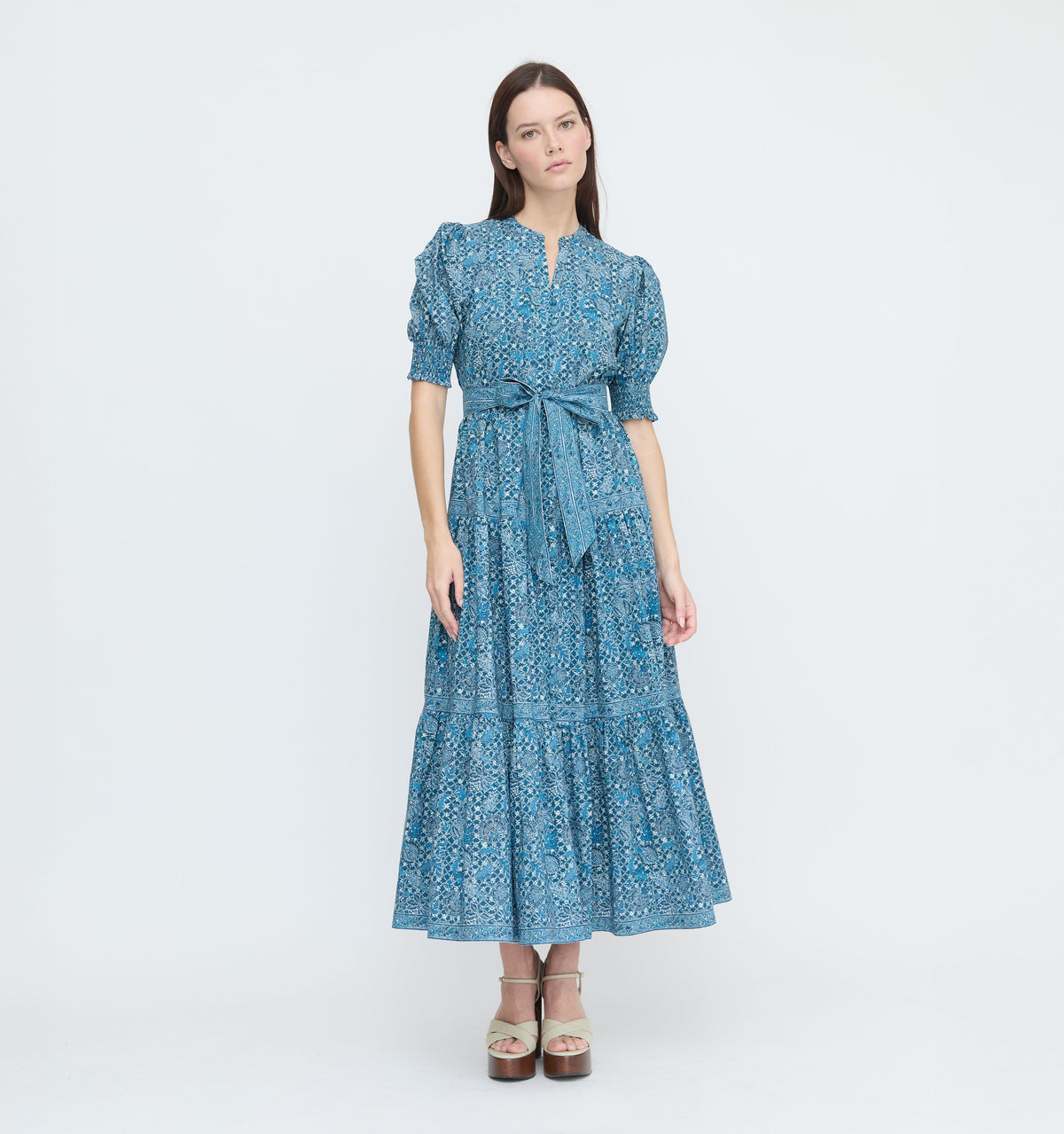 The Yara Dress - Navy Calico Trellis