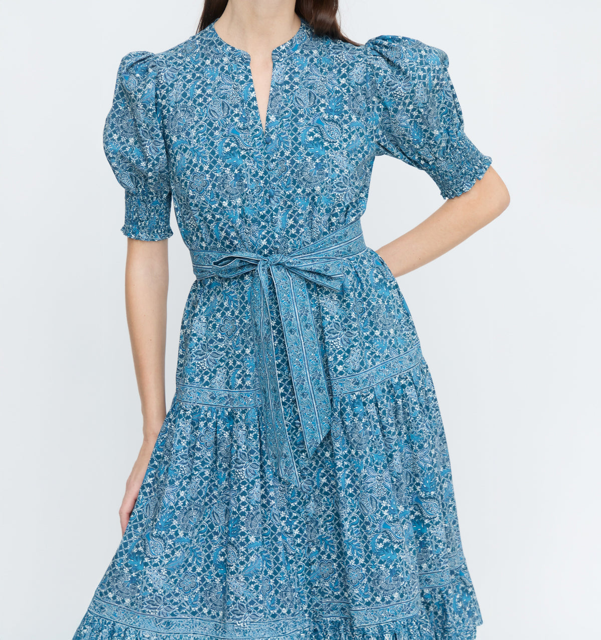 The Yara Dress - Navy Calico Trellis