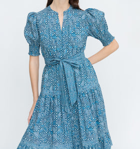 The Yara Dress - Navy Calico Trellis