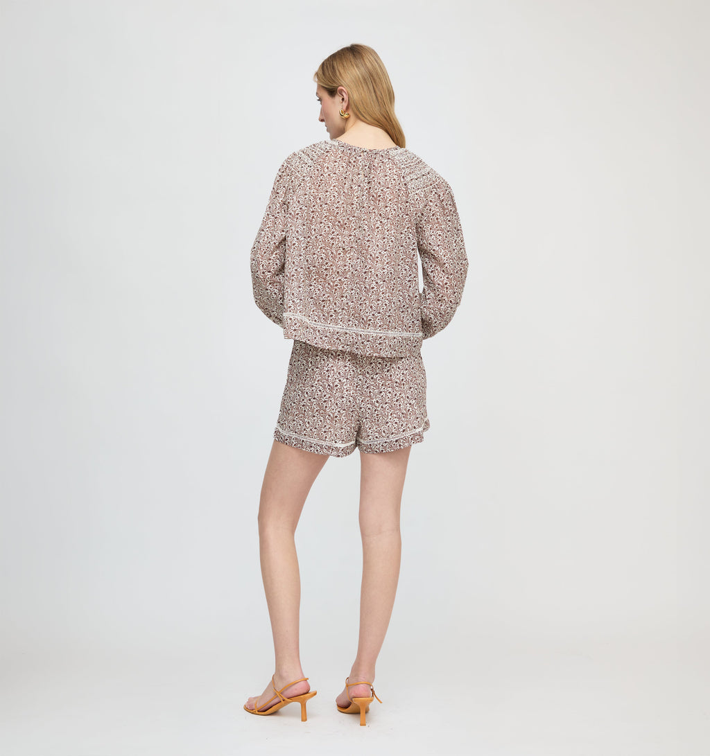 The Skye Top in White Ditsy Thistle