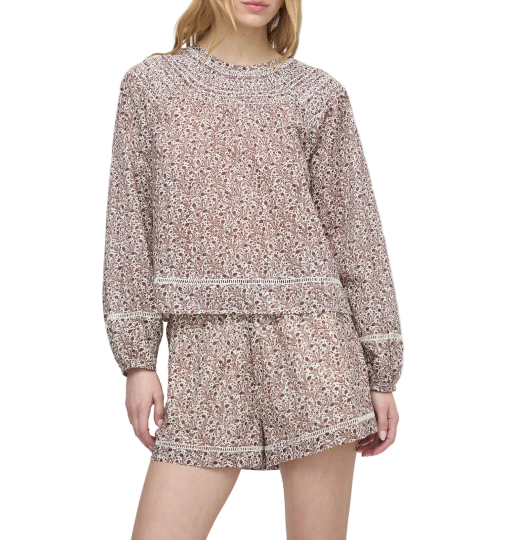 The Skye Top in White Ditsy Thistle
