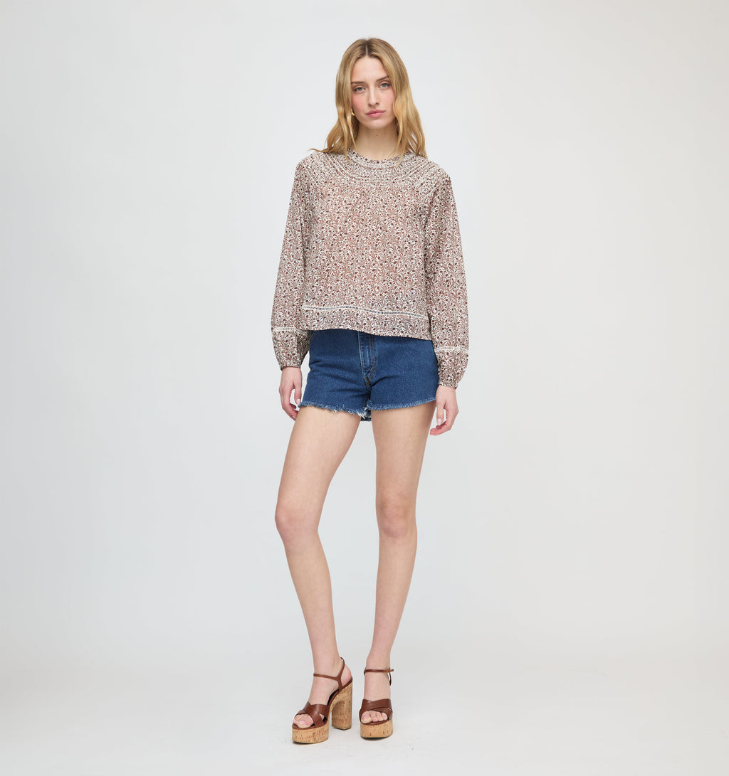 The Skye Top in White Ditsy Thistle