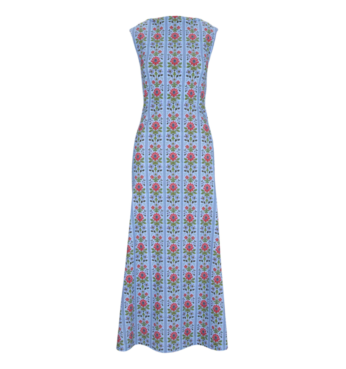 The Sloane Dress in Blue Floral Block Stripe Jersey