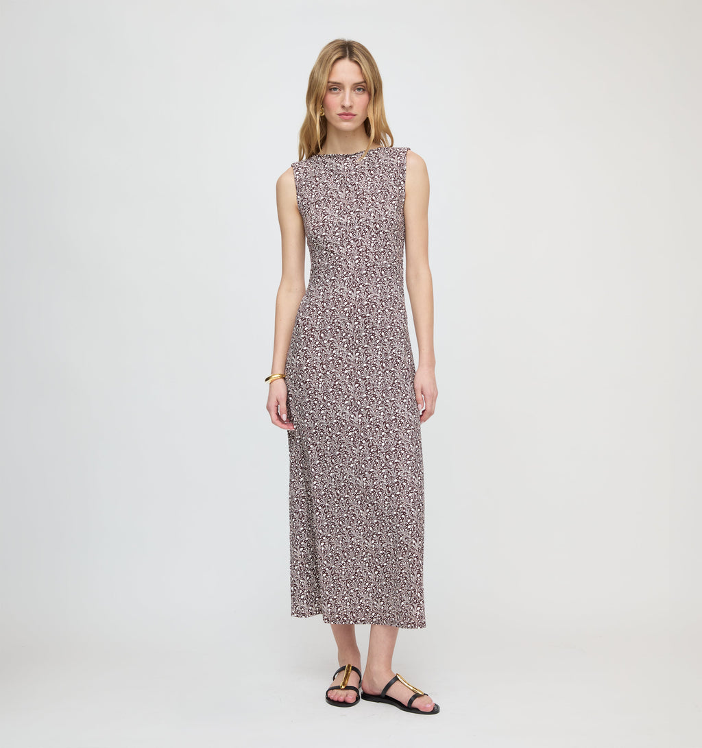 The Sloane Dress in Chocolate Ditsy Thistle