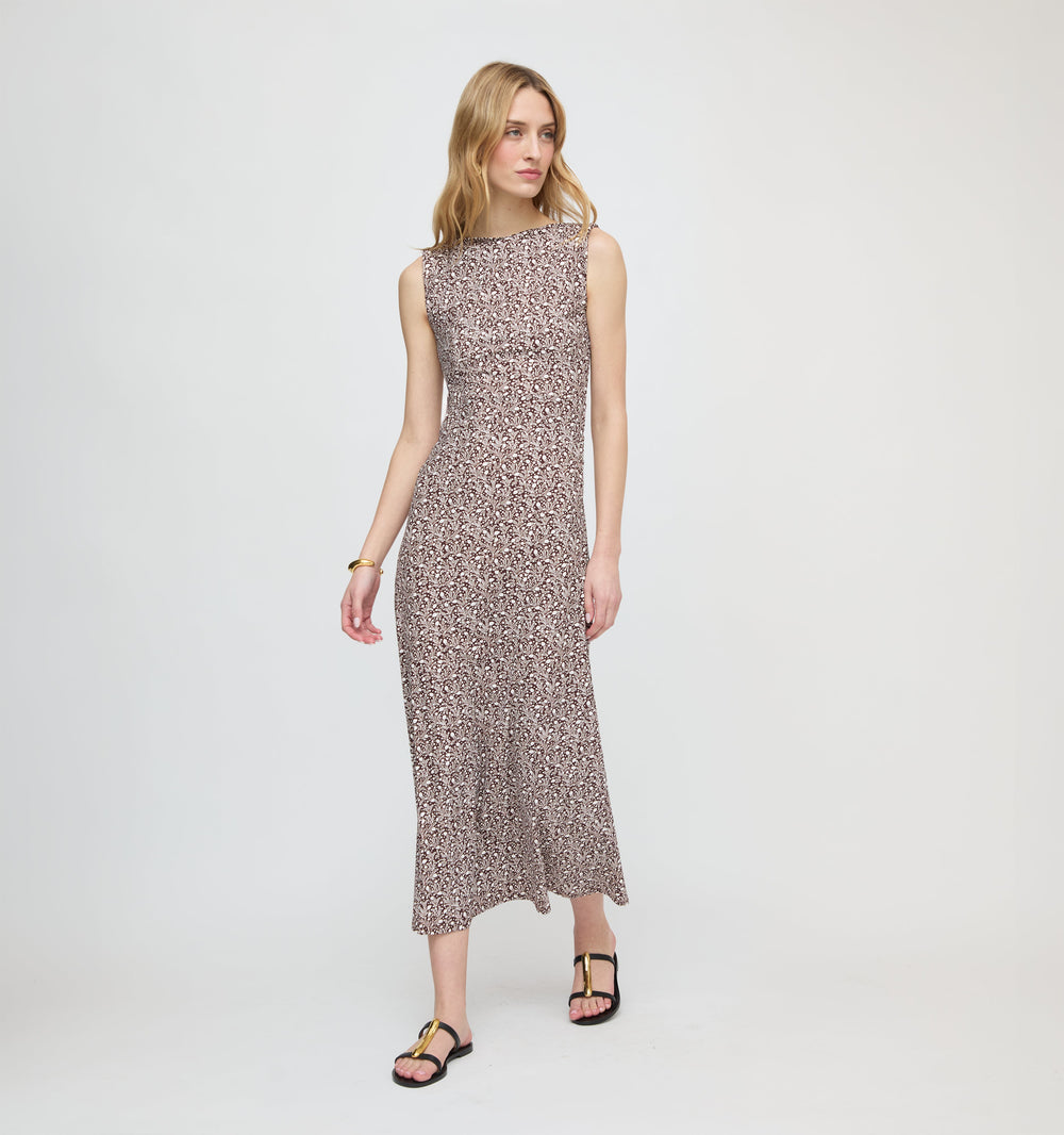 The Sloane Dress in Chocolate Ditsy Thistle