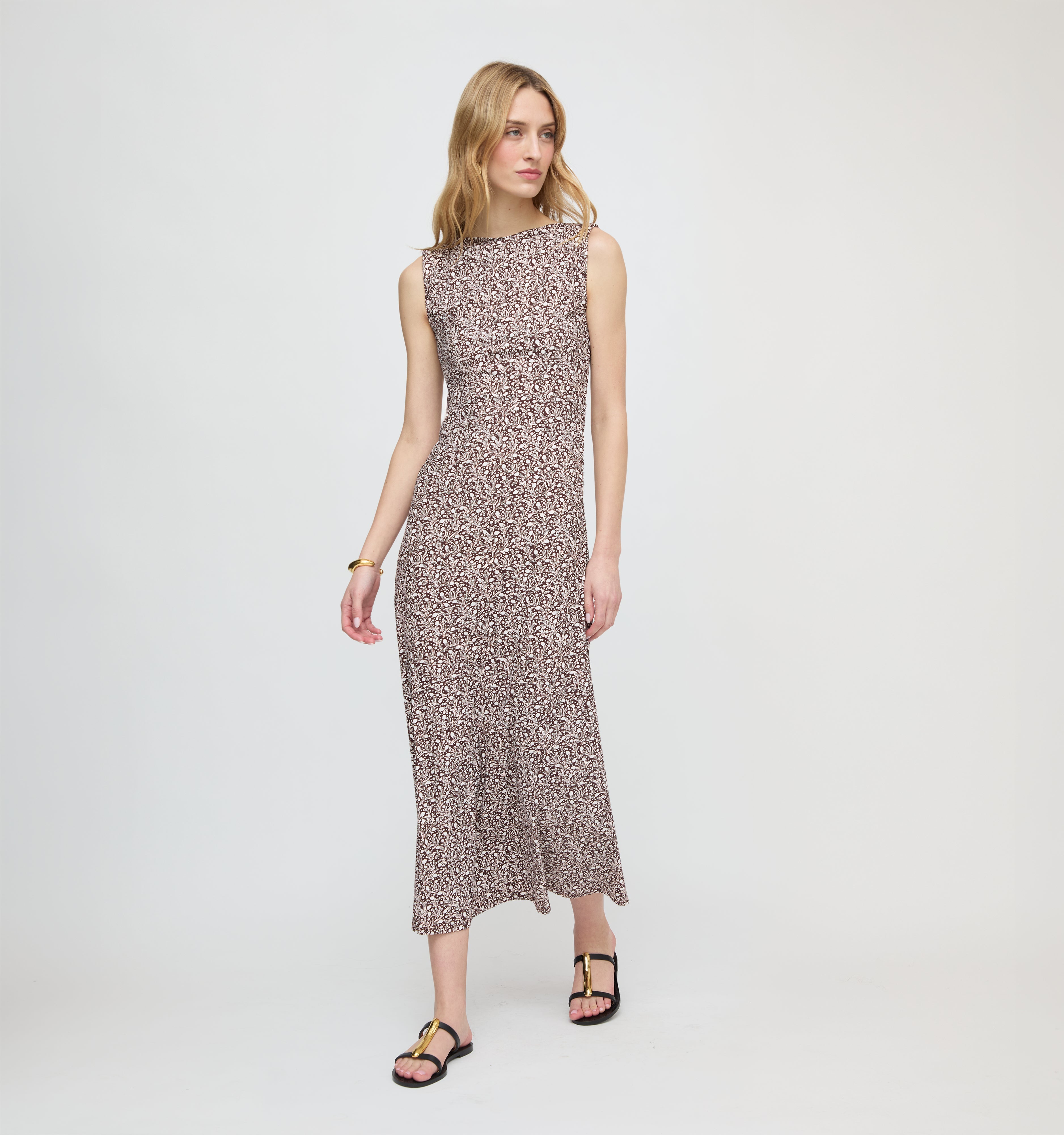 The Sloane Dress in Chocolate Ditsy Thistle