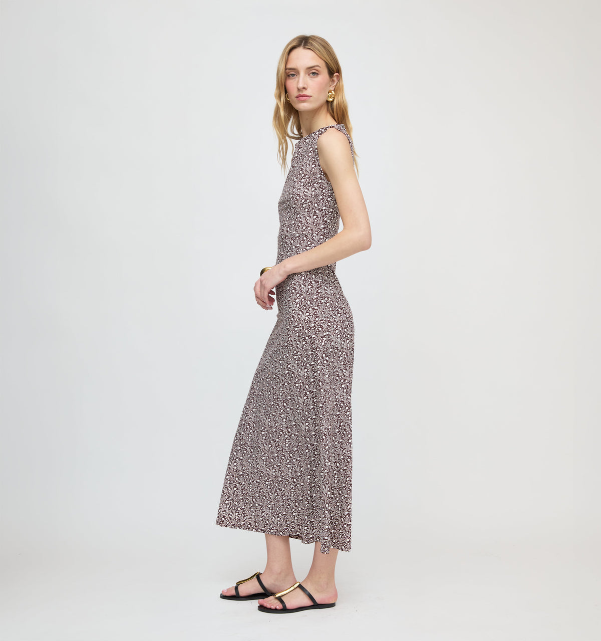 The Sloane Dress in Chocolate Ditsy Thistle