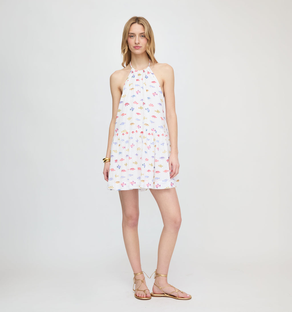 The Sol Tunic Dress | White Rainbow Fish / S