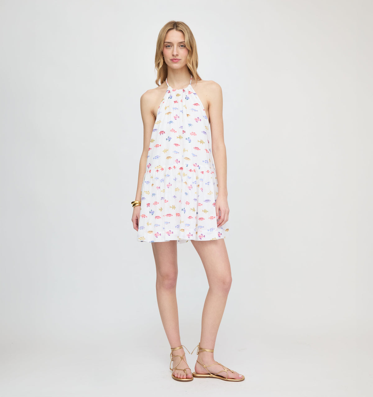 The Sol Tunic Dress in White Rainbow Fish
