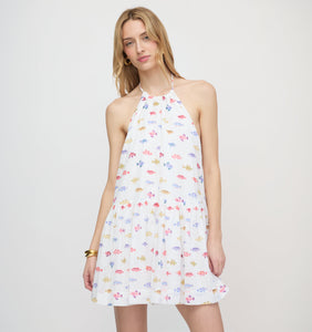 The Sol Tunic Dress in White Rainbow Fish