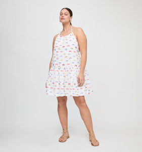 The Sol Tunic Dress in White Rainbow Fish