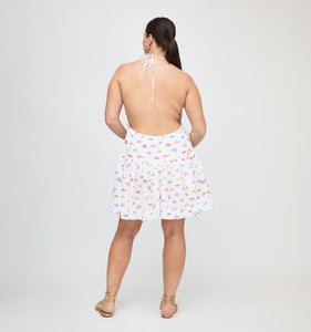 The Sol Tunic Dress in White Rainbow Fish