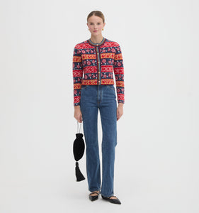 The Sonnet Cardigan in Lech Floral Stripe Red