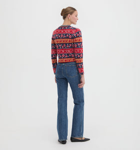 The Sonnet Cardigan in Lech Floral Stripe Red