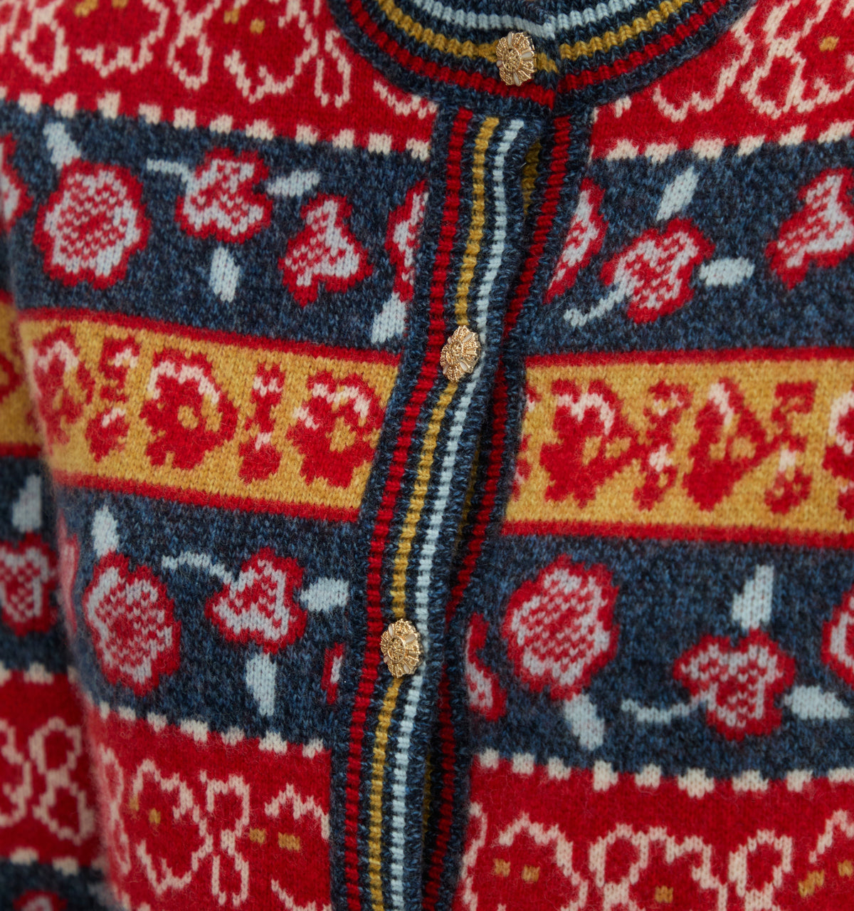 The Sonnet Cardigan in Lech Floral Stripe Red