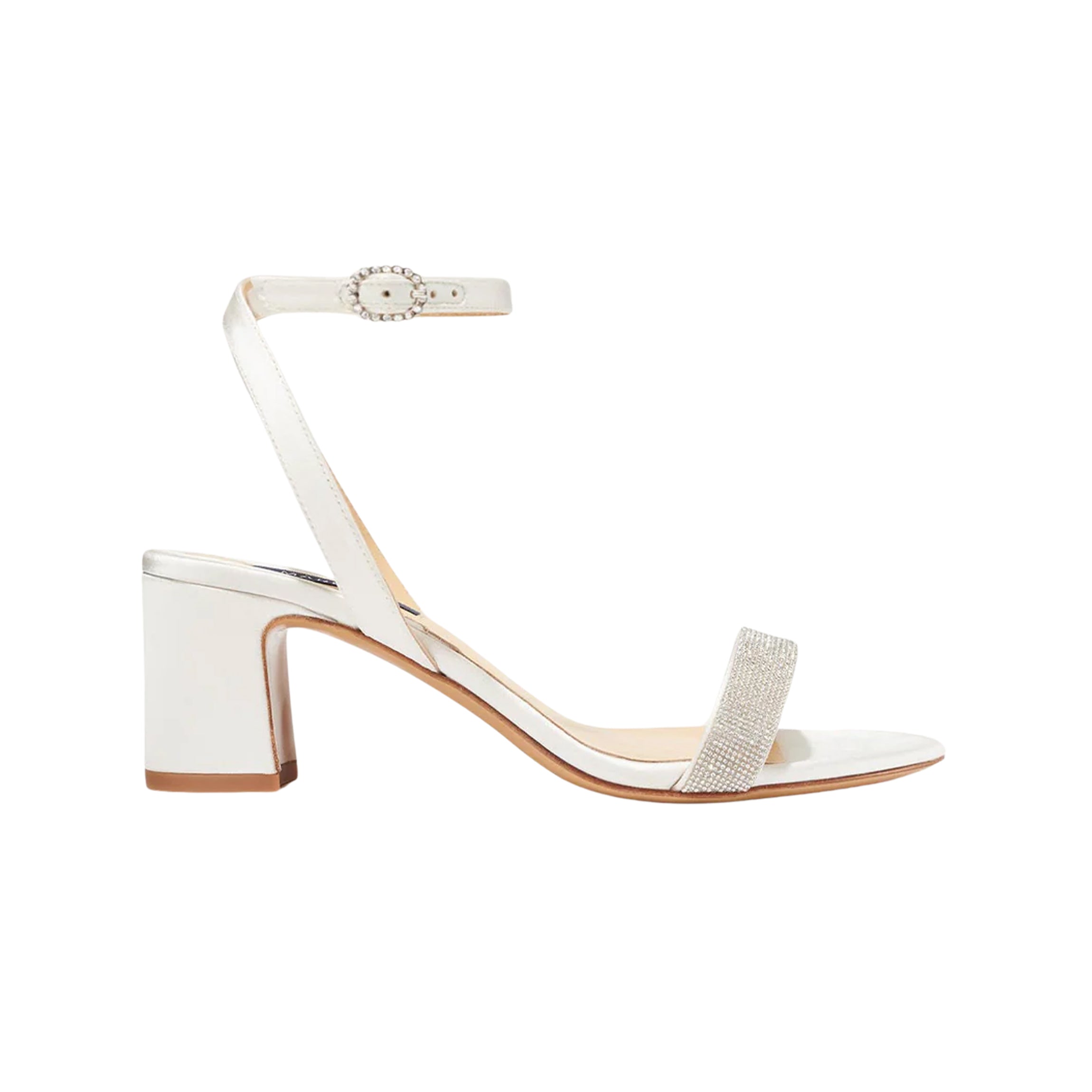 The Stella Sandal in Ivory Satin with Crystals