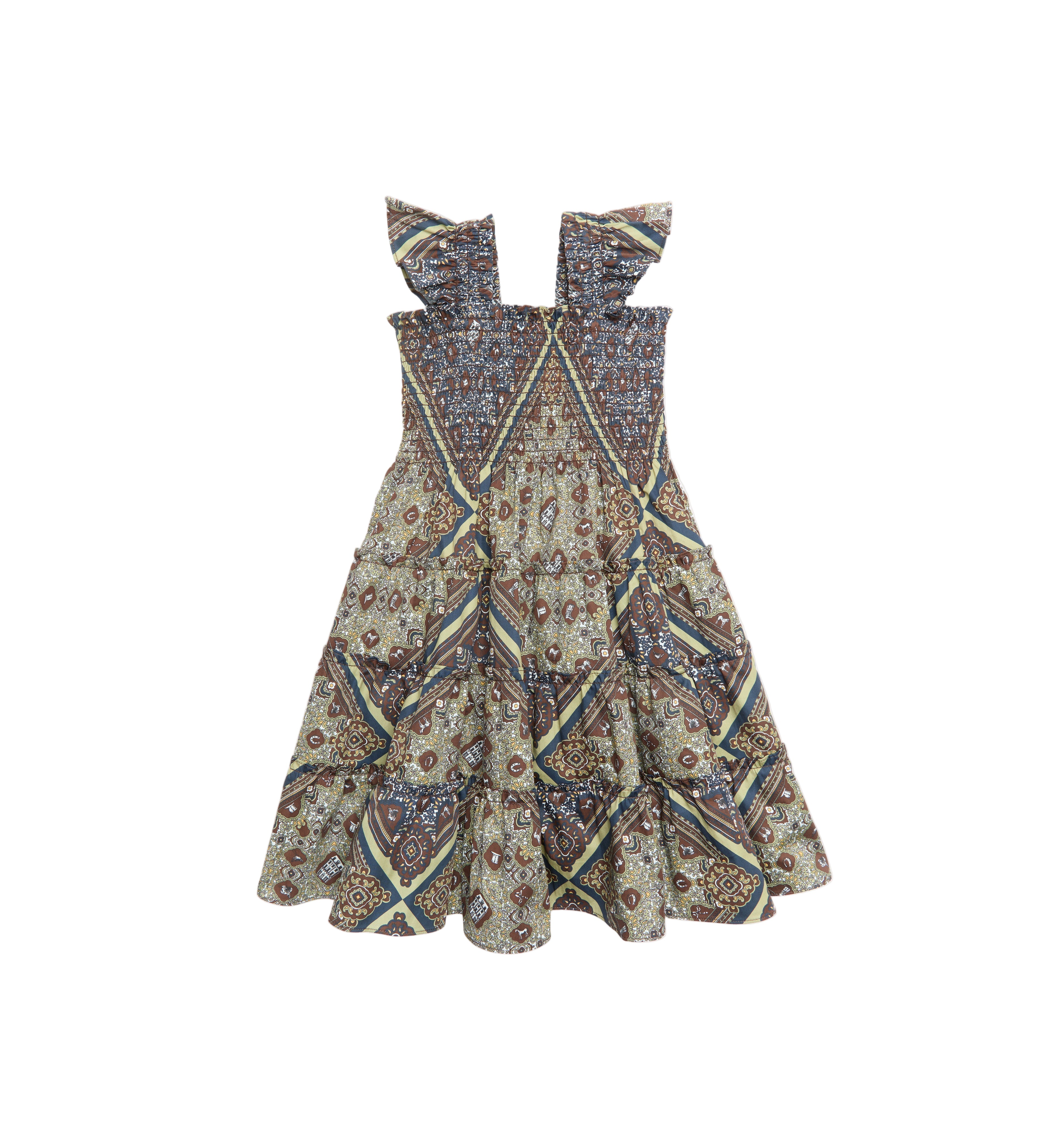 The Tiny Ellie Nap Dress in Olive Equestrian Scarf