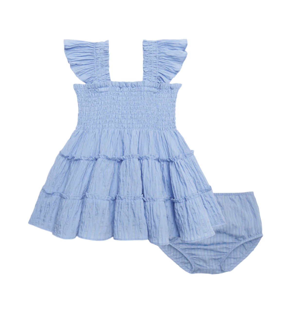 The Baby Ellie Nap Dress in Bluebird Tonal Seersucker