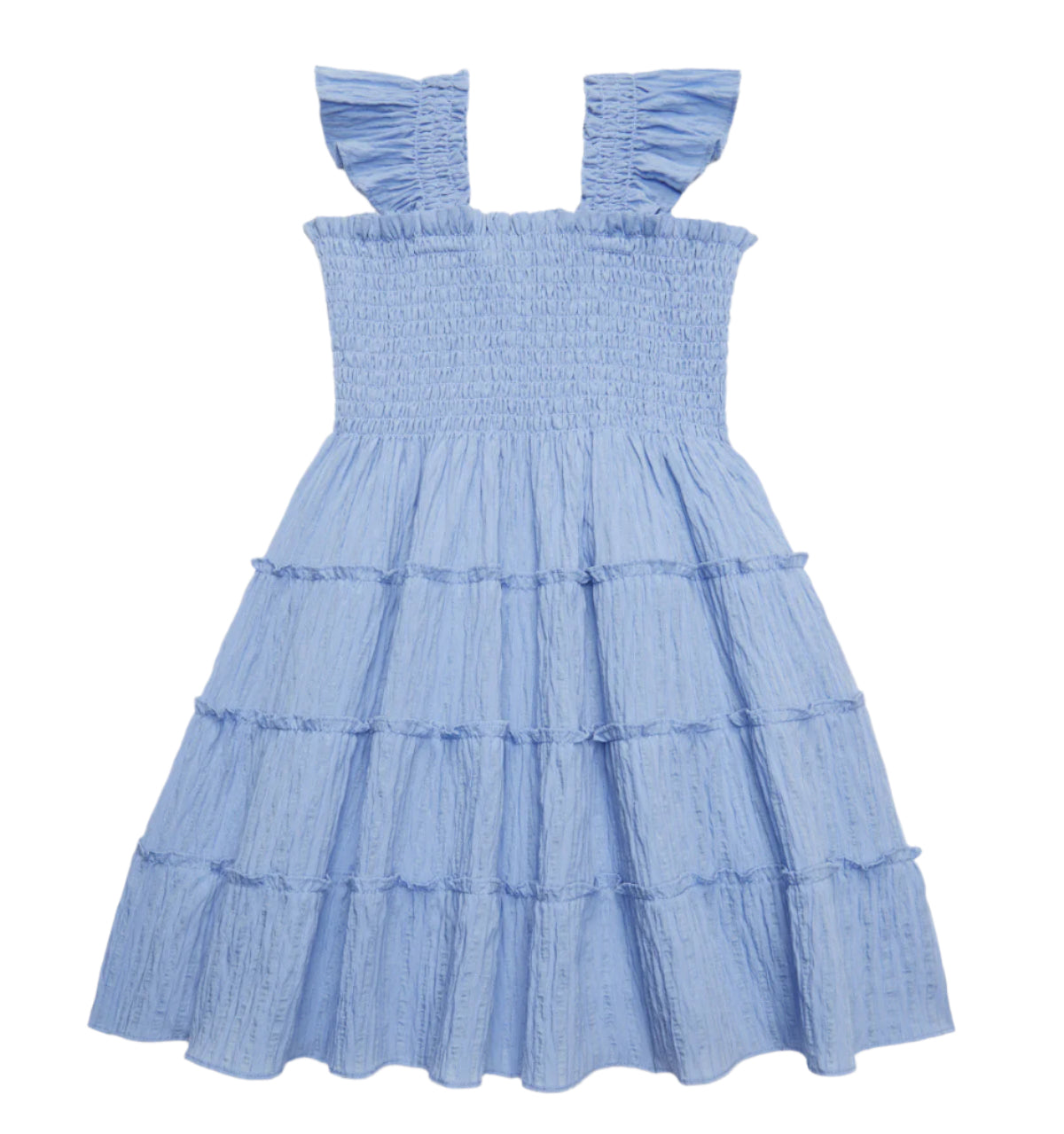 The Tiny Ellie Nap Dress in Bluebird Tonal Seersucker