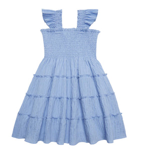 The Tiny Ellie Nap Dress in Bluebird Tonal Seersucker