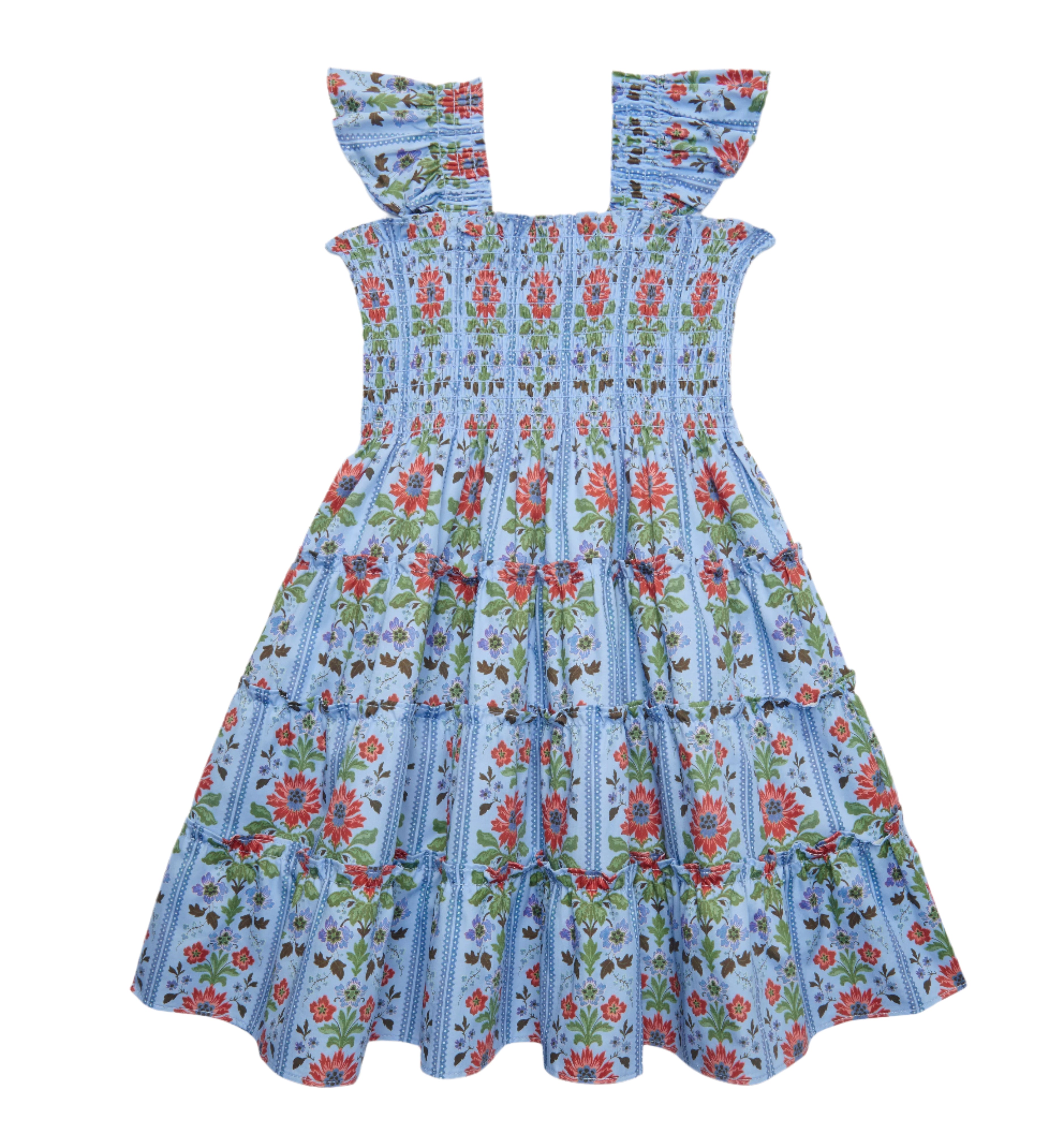 The Tiny Ellie Nap Dress in Blue Floral Block Stripe
