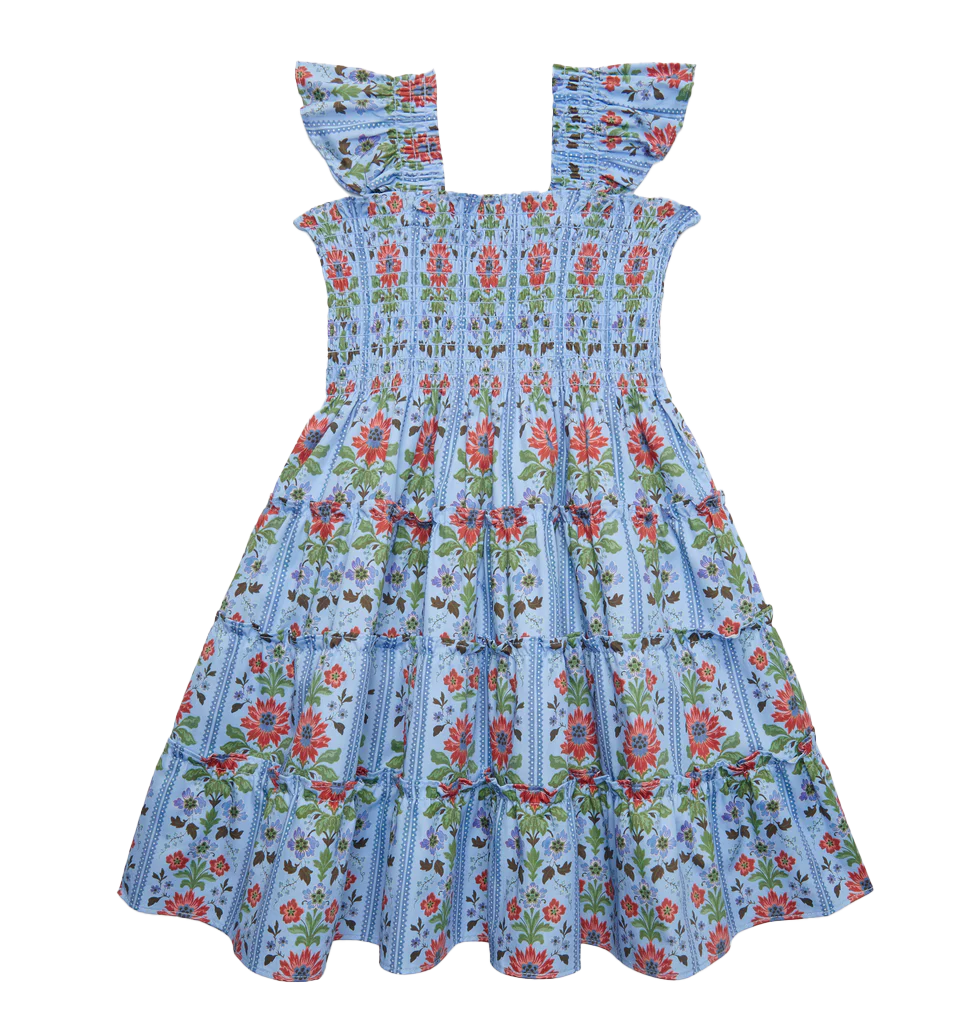 The Baby Ellie Nap Dress in Blue Floral Block Stripe