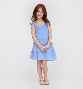 The Tiny Ellie Nap Dress in Bluebird Tonal Seersucker