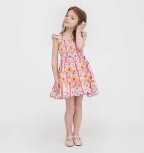 The Tiny Ellie Nap Dress in Pink Floral Block Stripe