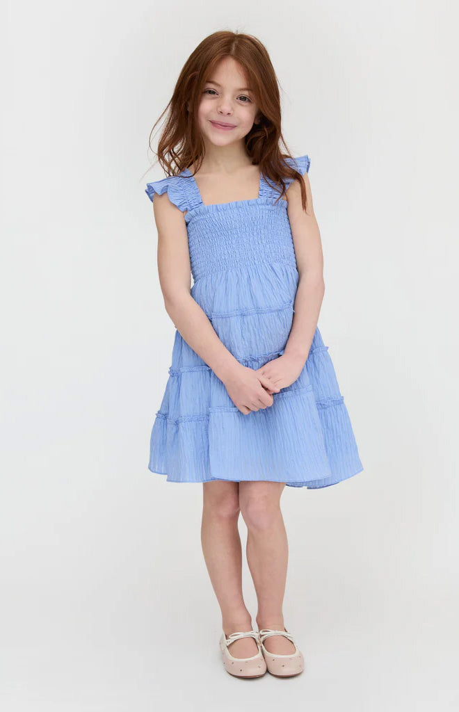 The Tiny Ellie Nap Dress in Bluebird Tonal Seersucker