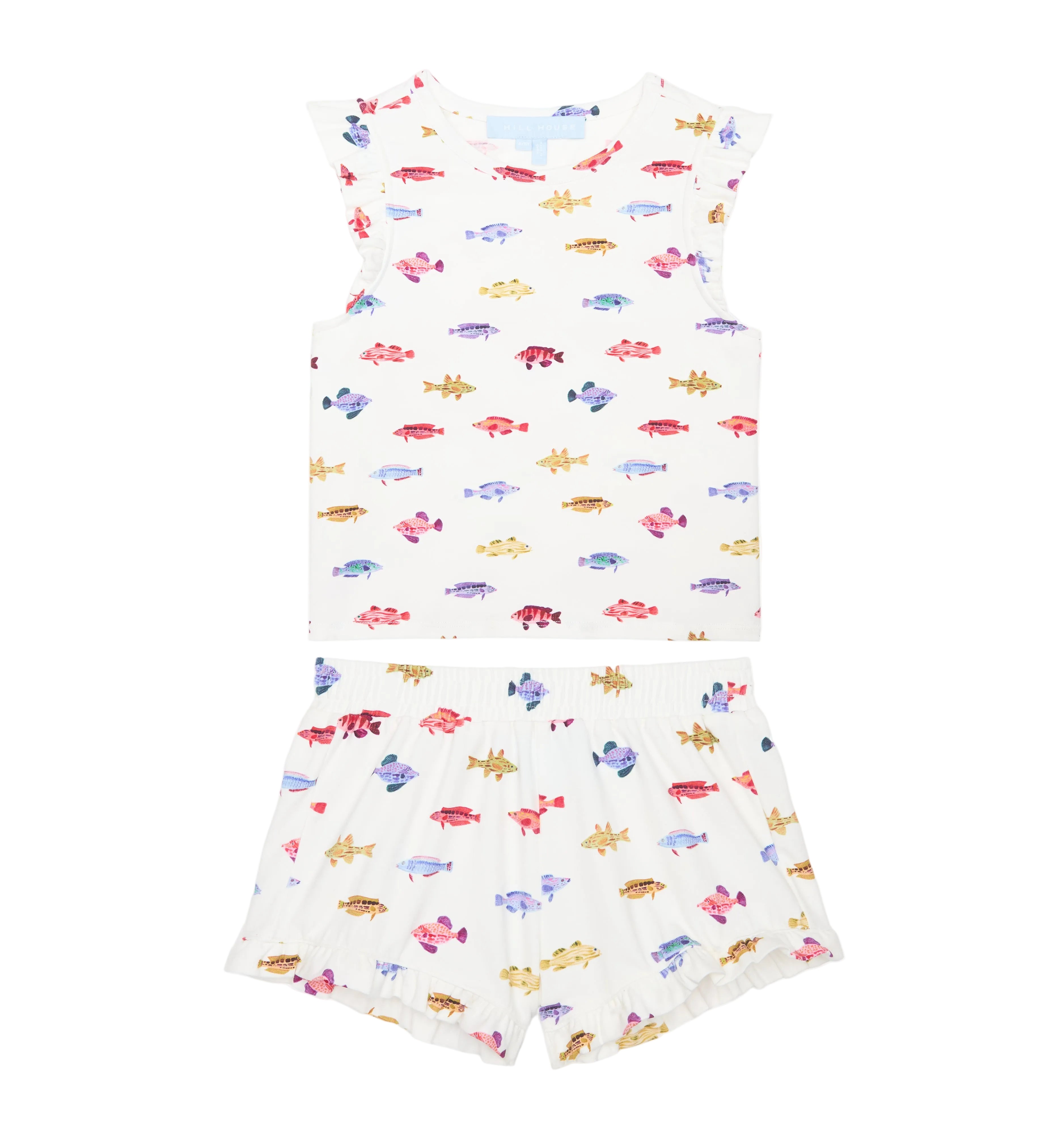 The Tiny Lala Short Set in White Rainbow Fish