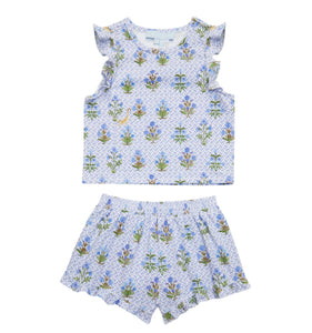 The Baby Lala Short Set in Blue Block Print