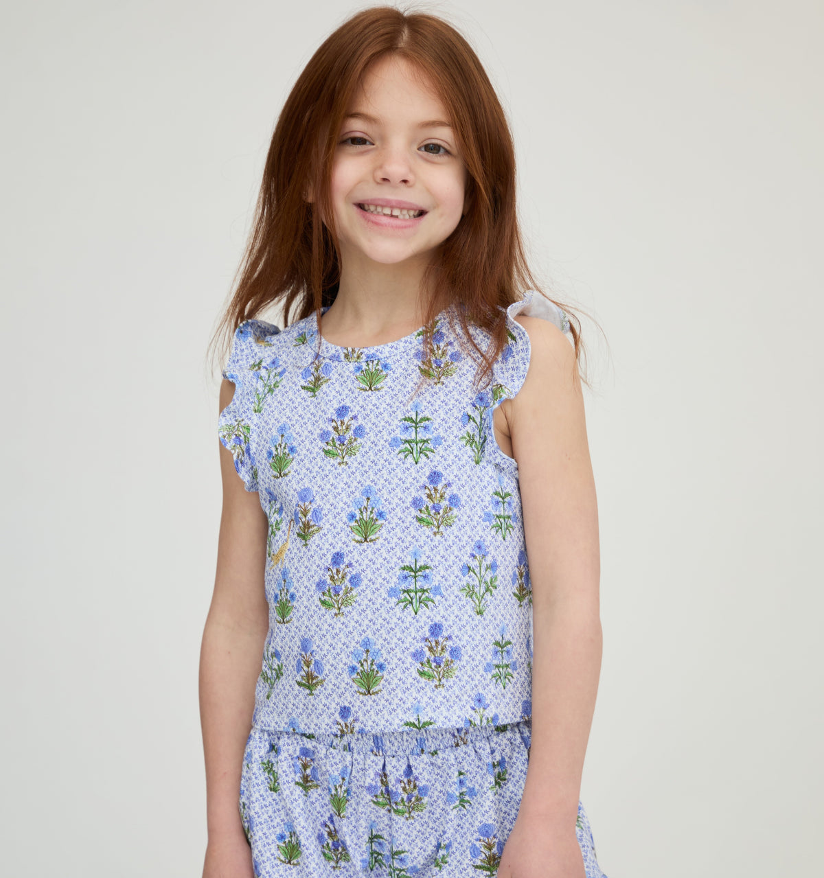 The Tiny Lala Short Set in Blue Block Print